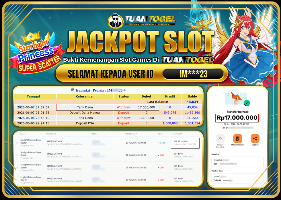 TUANTOGEL JACKPOT SLOT STARLIGHT PRINCESS SUPER SCATTER Rp17.000.000